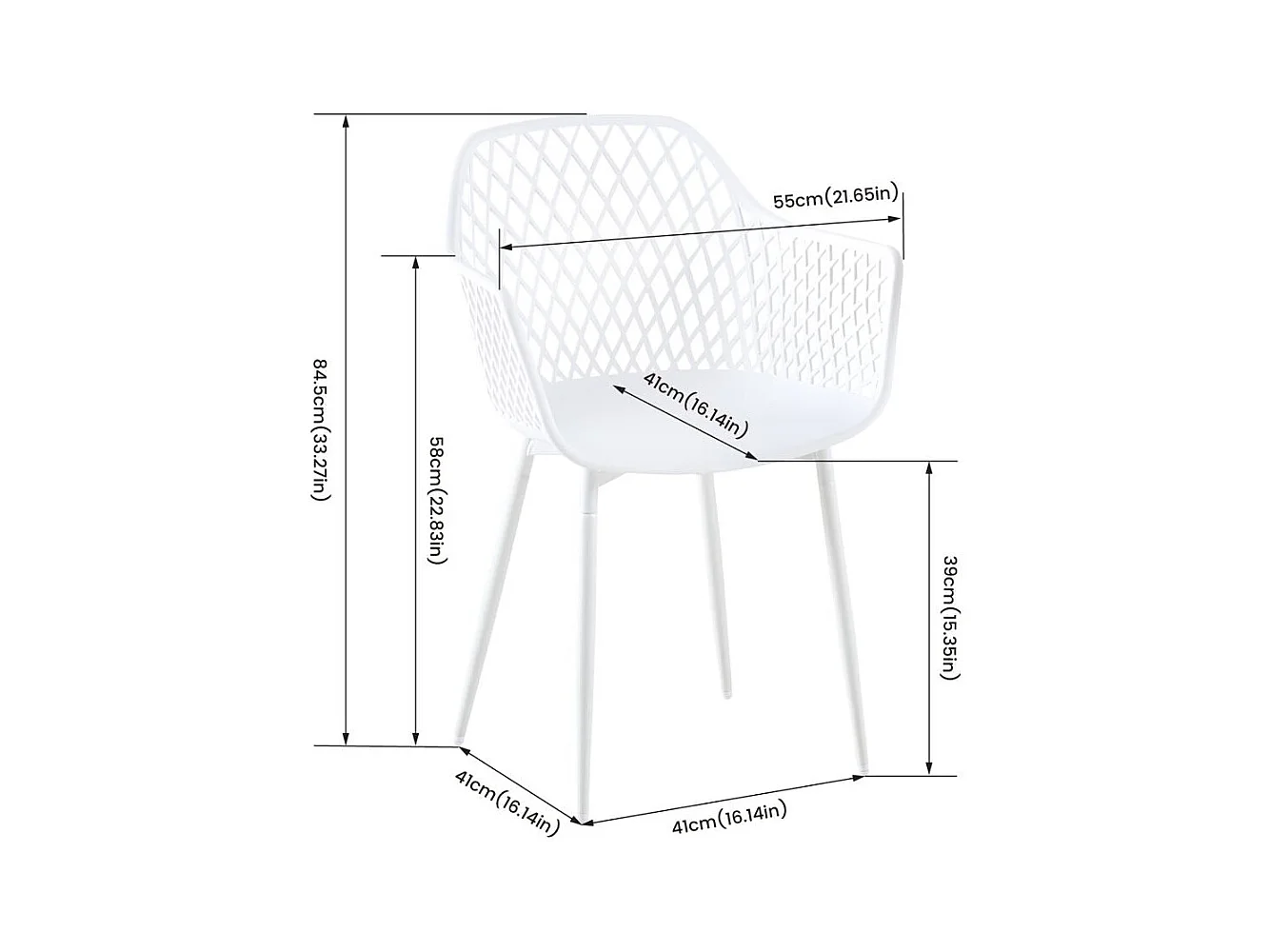 Lot de 4 Fauteuil Chaises Blanc Plastique Scandinave Chaise de Salle à manger- Idéales pour Terrasse, Jardin et Extérieur