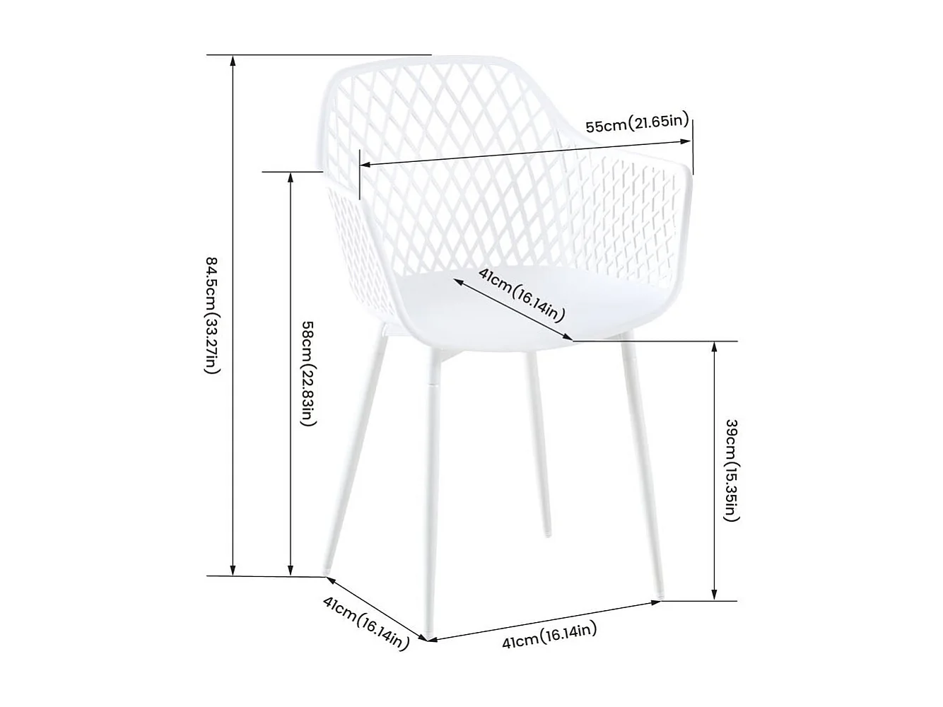 Lot de 4 Fauteuil Chaises Blanc Plastique Scandinave Chaise de Salle à manger- Idéales pour Terrasse, Jardin et Extérieur