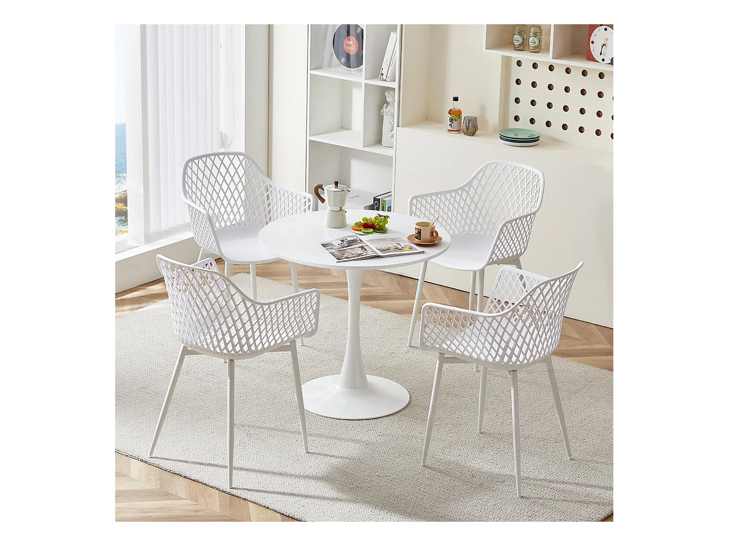 Lot de 4 Fauteuil Chaises Blanc Plastique Scandinave Chaise de Salle à manger