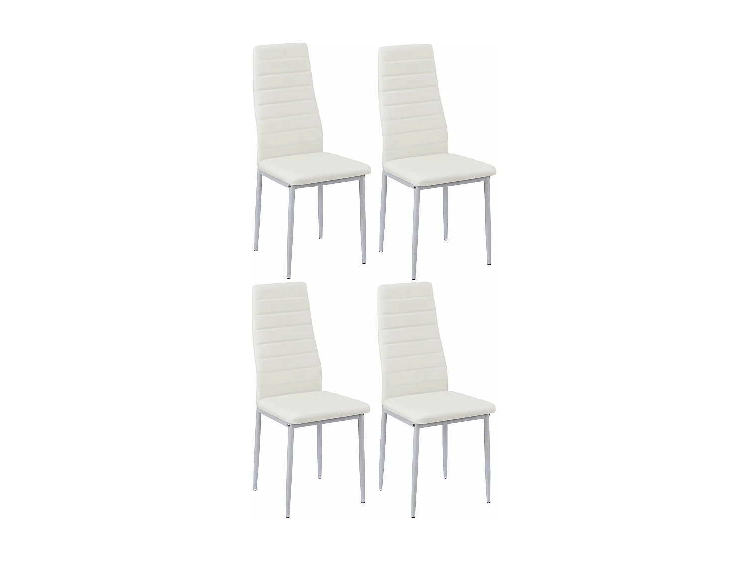 Lot de 4 Chaises Salle à Manger, Blanc, Pieds en Métal