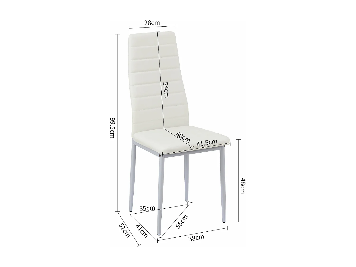 Lot de 4 Chaises Salle à Manger, Blanc, Pieds en Métal