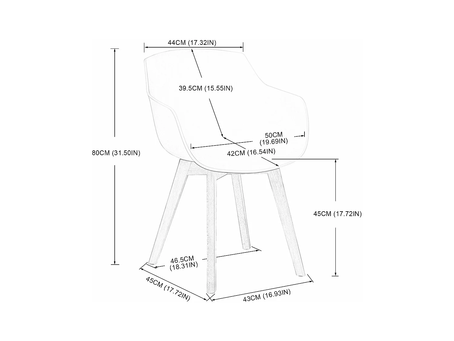 Lot de 4 Chaises Salle à Manger Fauteuils Scandinave de Cuisine avec Pieds en Bois de Hêtre Massif Blanc