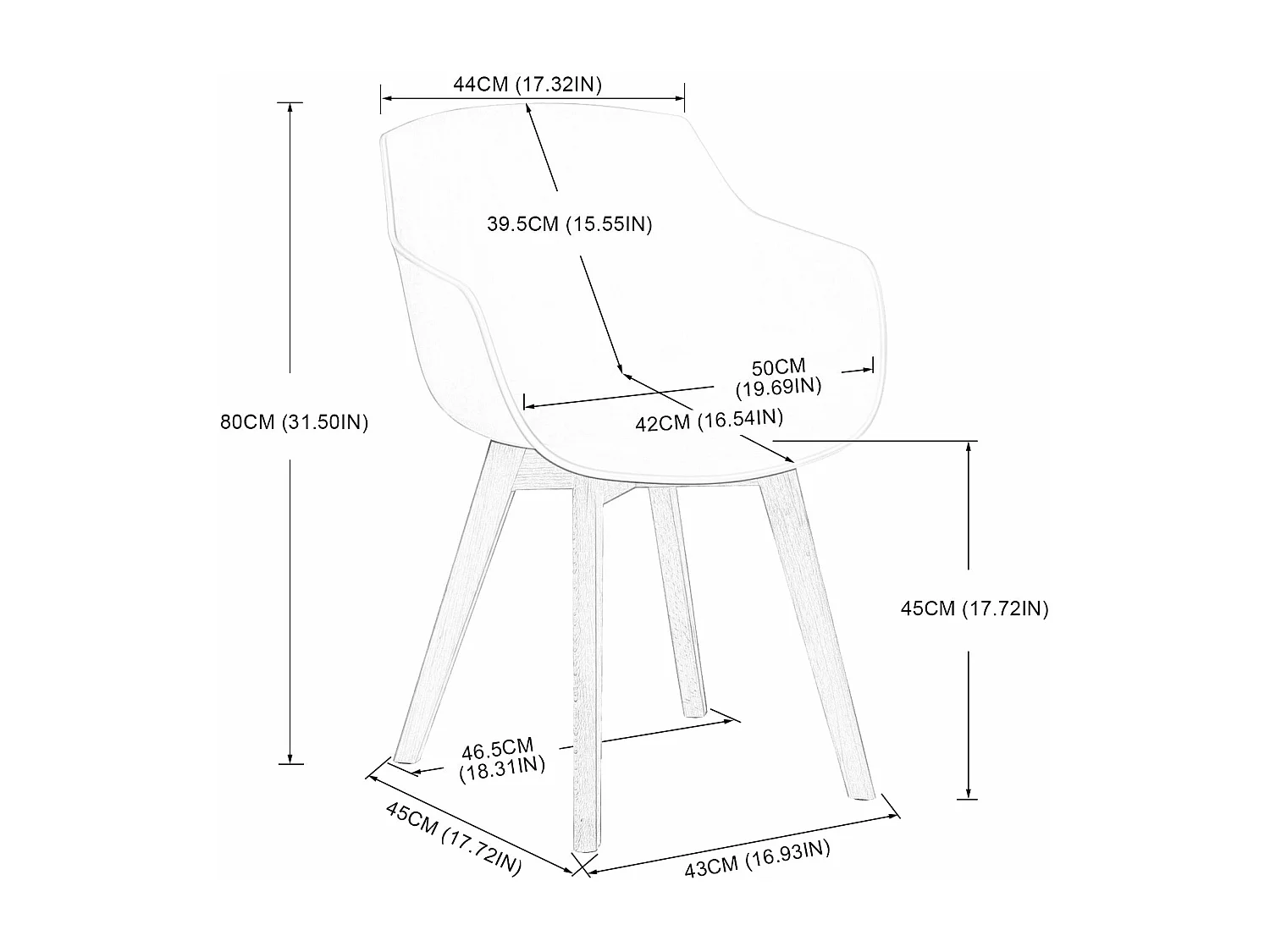 Lot de 4 Chaises Salle à Manger Fauteuils Scandinave de Cuisine avec Pieds en Bois de Hêtre Massif Blanc