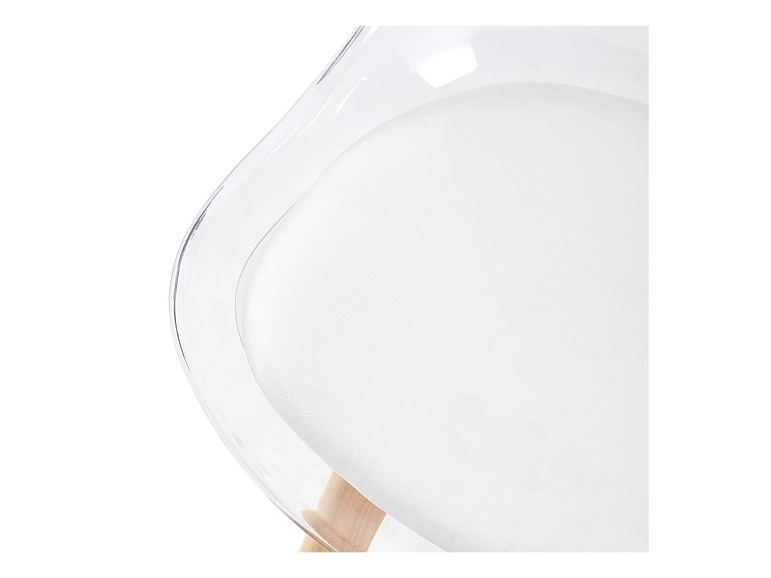 Lot de 4 chaises scandinaves avec pieds en bois de hêtre, chaises de cuisine transparentes avec coussin en cuir PU blanc