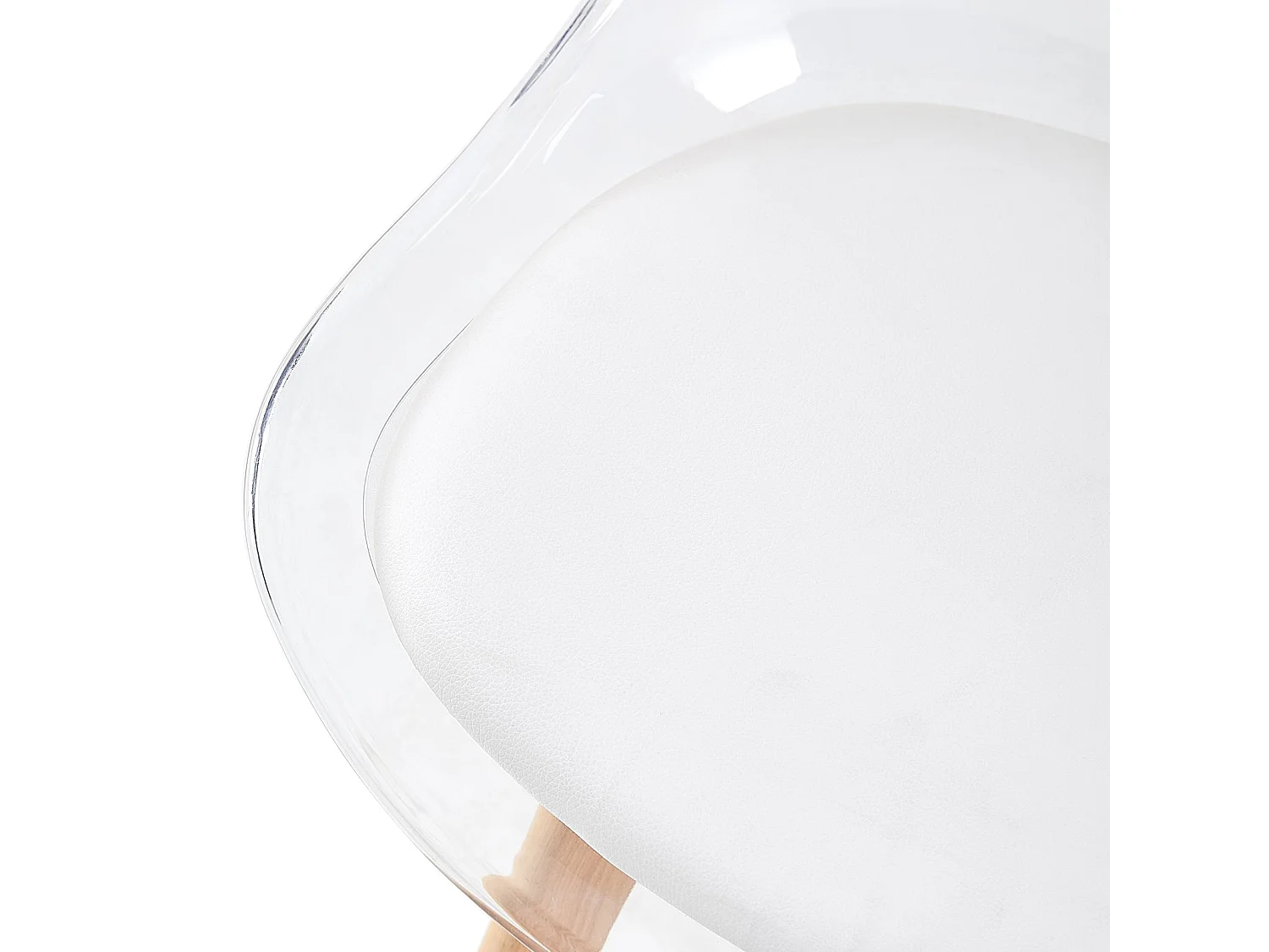 Lot de 4 chaises scandinaves avec pieds en bois de hêtre, chaises de cuisine transparentes avec coussin en cuir PU blanc