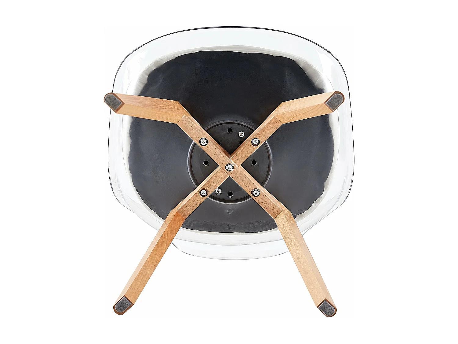 Lot de 4 chaises scandinaves avec pieds en bois de hêtre, chaises de cuisine transparentes avec coussin en cuir PU blanc