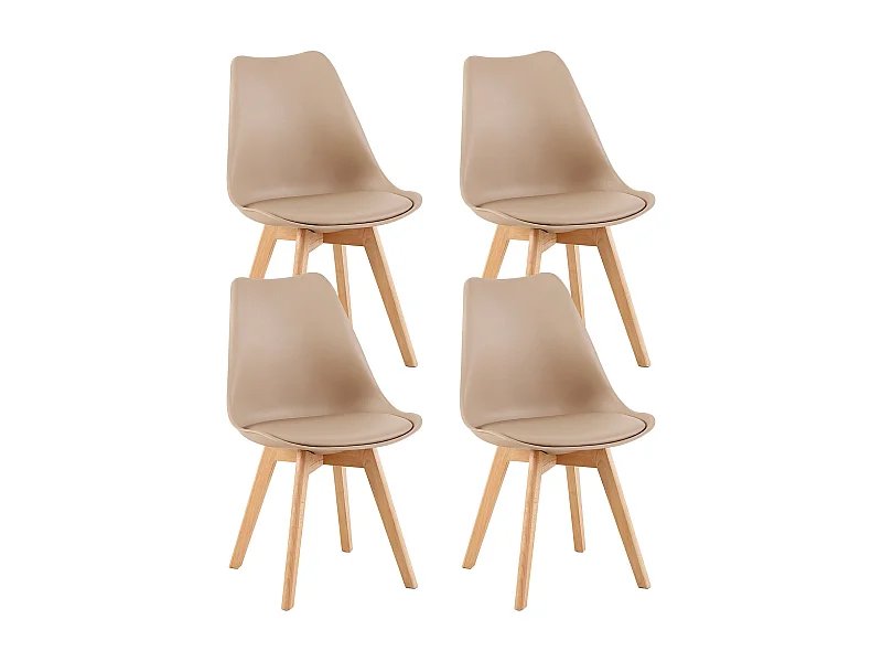 Lot de 4 chaises de salle à manger style nordique, chaise rétro rembourrée, pieds en bois de hêtre massif, kaki