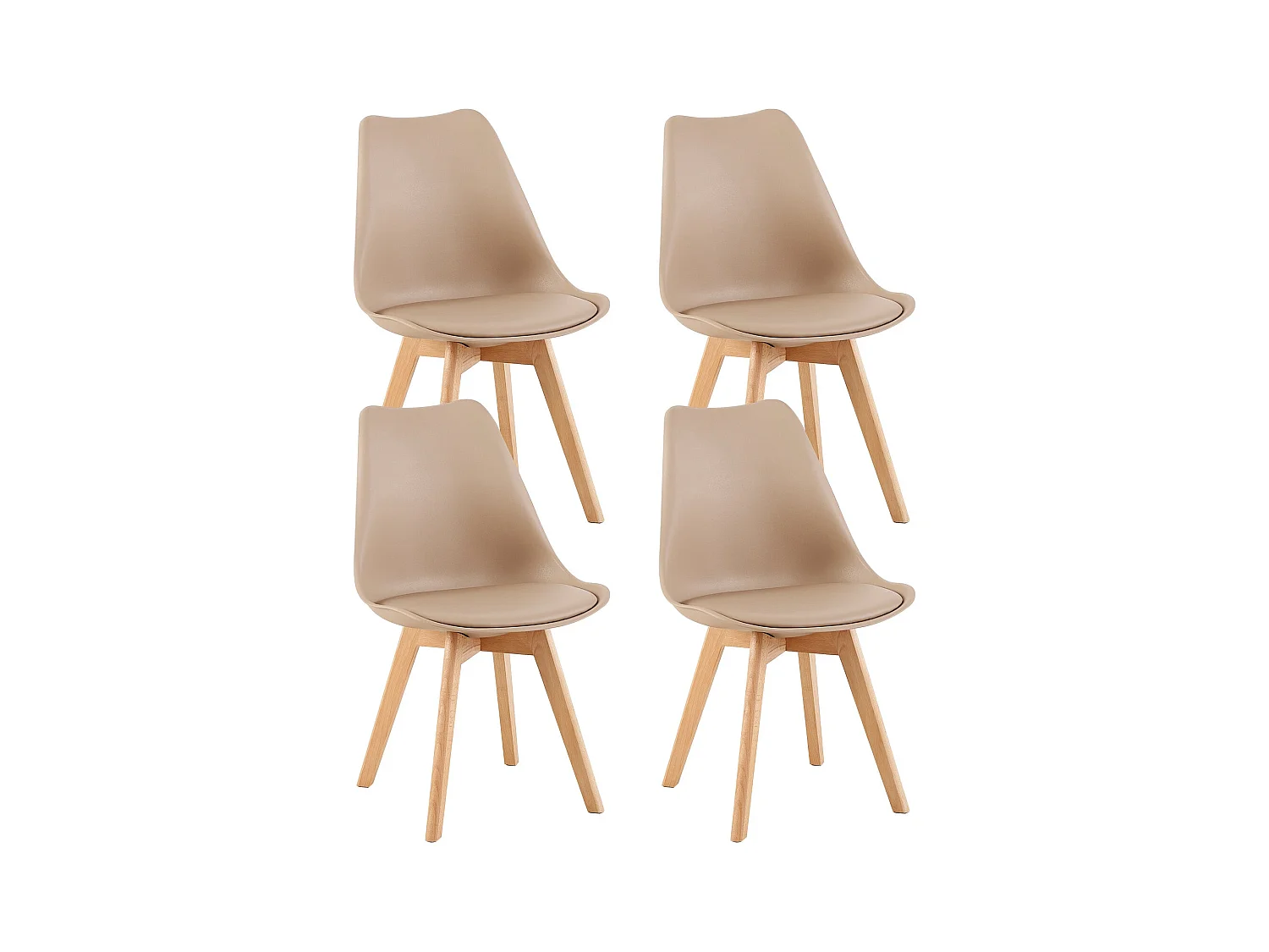 Lot de 4 chaises de salle à manger style nordique, chaise rétro rembourrée, pieds en bois de hêtre massif, kaki