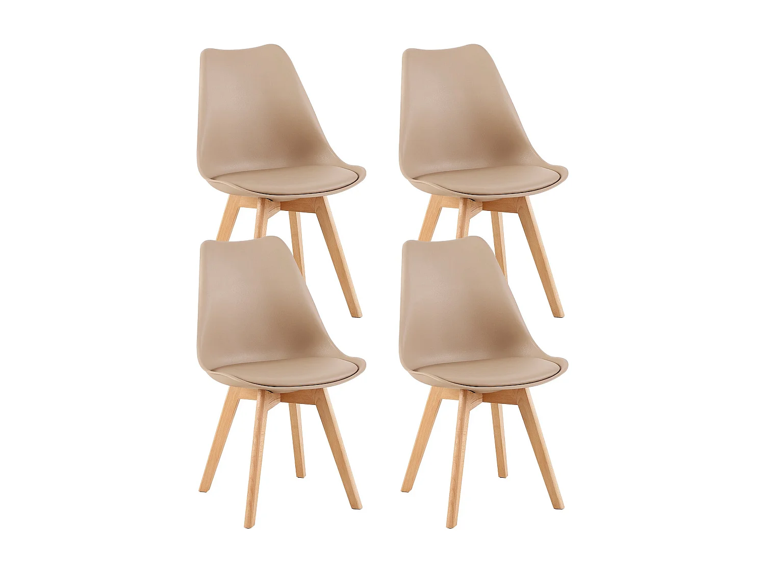 Lot de 4 chaises de salle à manger style nordique, chaise rétro rembourrée, pieds en bois de hêtre massif, kaki