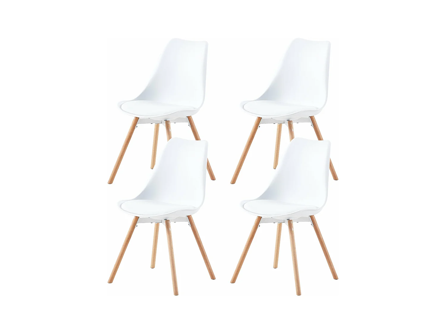 Lot de 4 Chaises de Salle à Manger en PP avec Pieds en Hêtre-Blanc