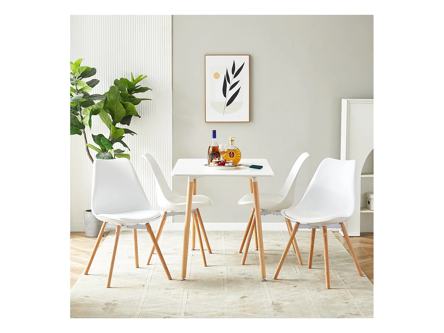 Lot de 4 Chaises de Salle à Manger en PP avec Pieds en Hêtre-Blanc