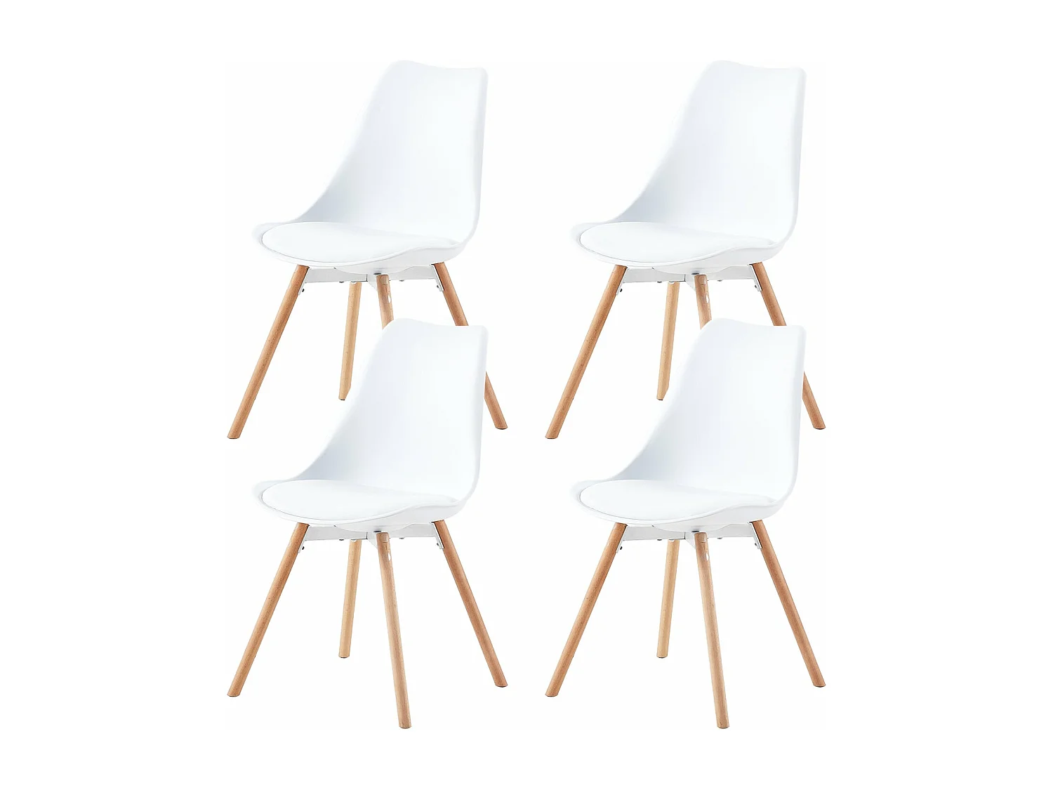 Lot de 4 Chaises de Salle à Manger en PP avec Pieds en Hêtre-Blanc