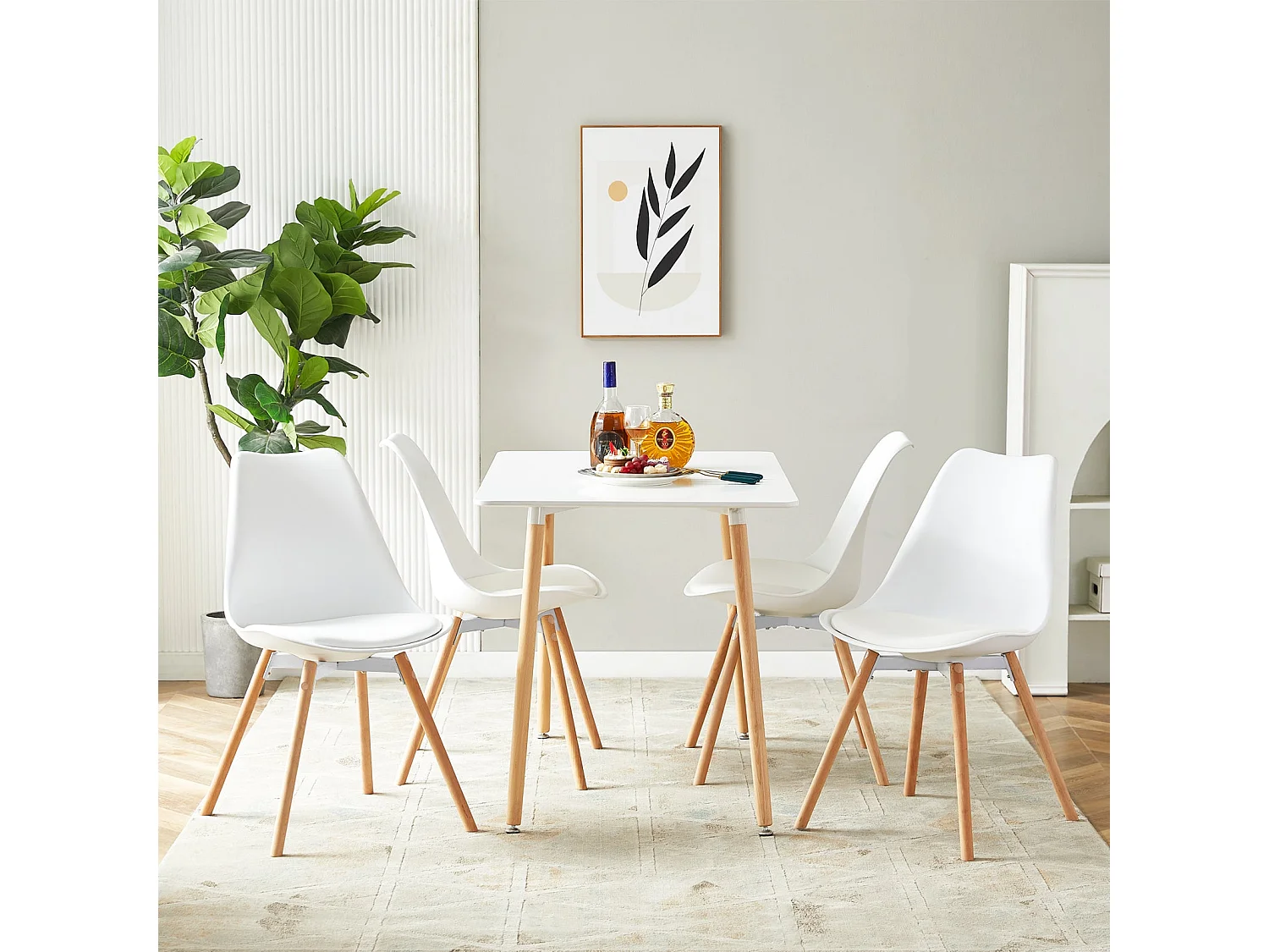 Lot de 4 Chaises de Salle à Manger en PP avec Pieds en Hêtre-Blanc