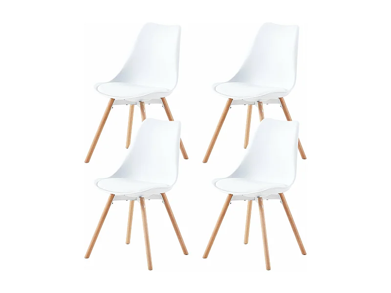 Lot de 4 Chaises de Salle à Manger en PP avec Pieds en Hêtre-Blanc
