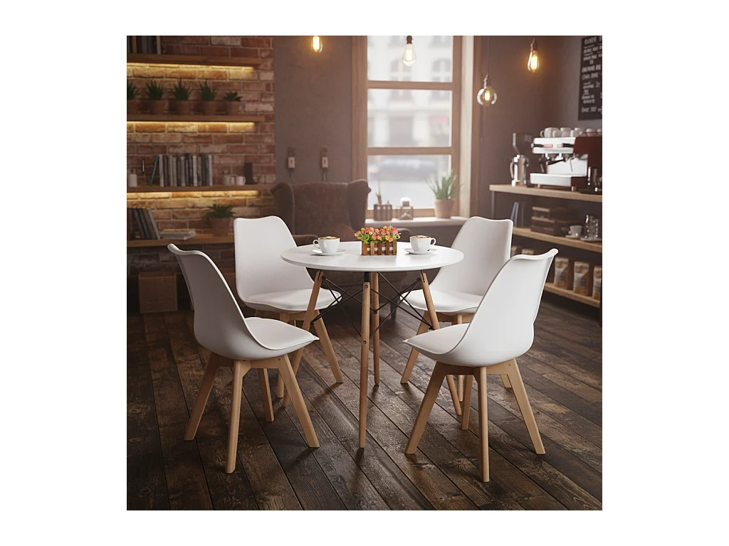 Lot de 4 chaises design contemporain nordique scandinave Blanc,chaises de cuisine en bois