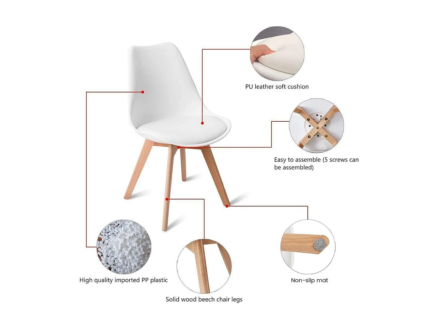 Lot de 4 chaises design contemporain nordique scandinave Blanc,chaises de cuisine en bois