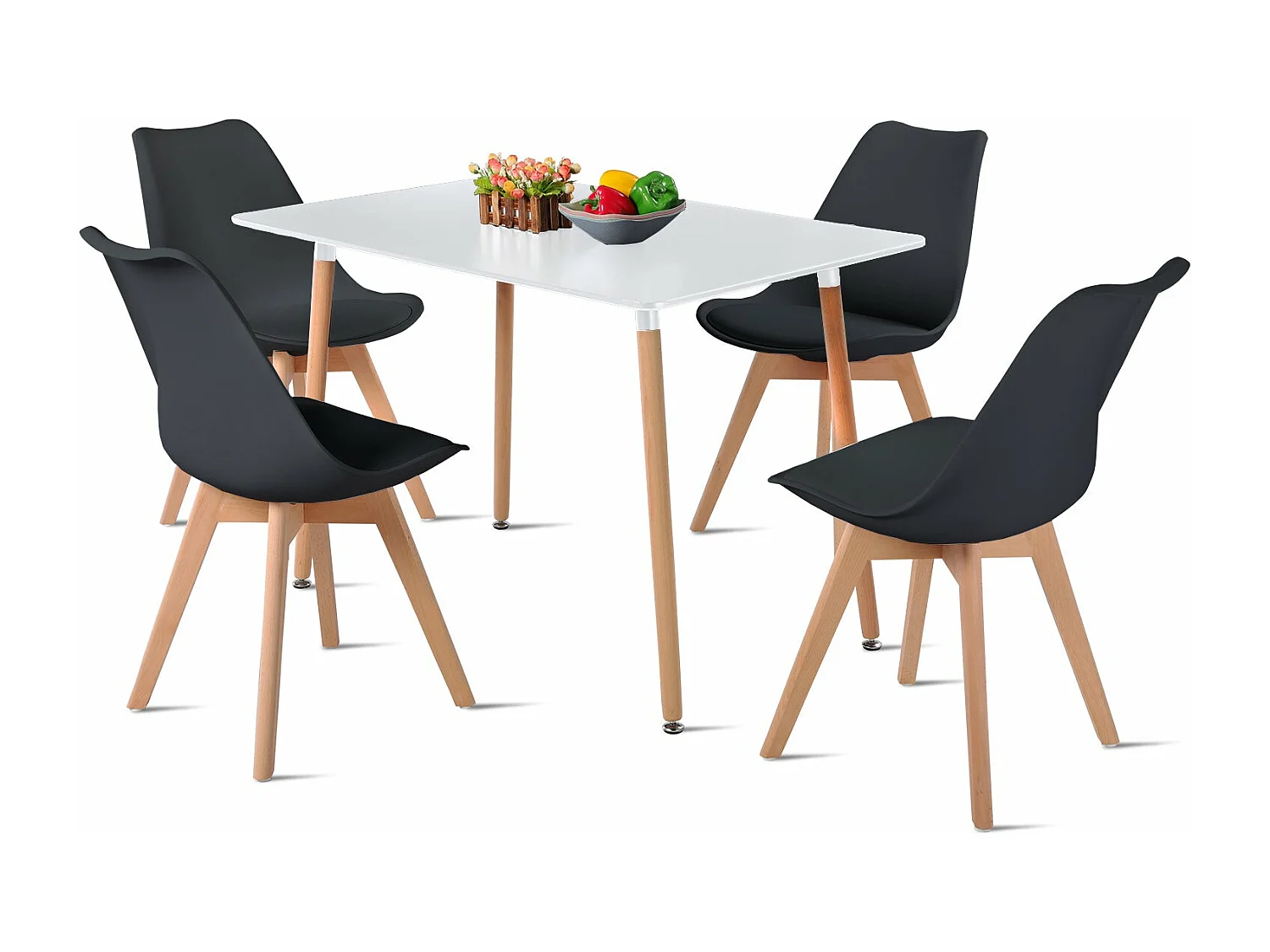Ensemble Complet de Table à Manger pour 2 à 4 Personnes - Table Blanche et 4 Chaises Noires de Design Scandinave