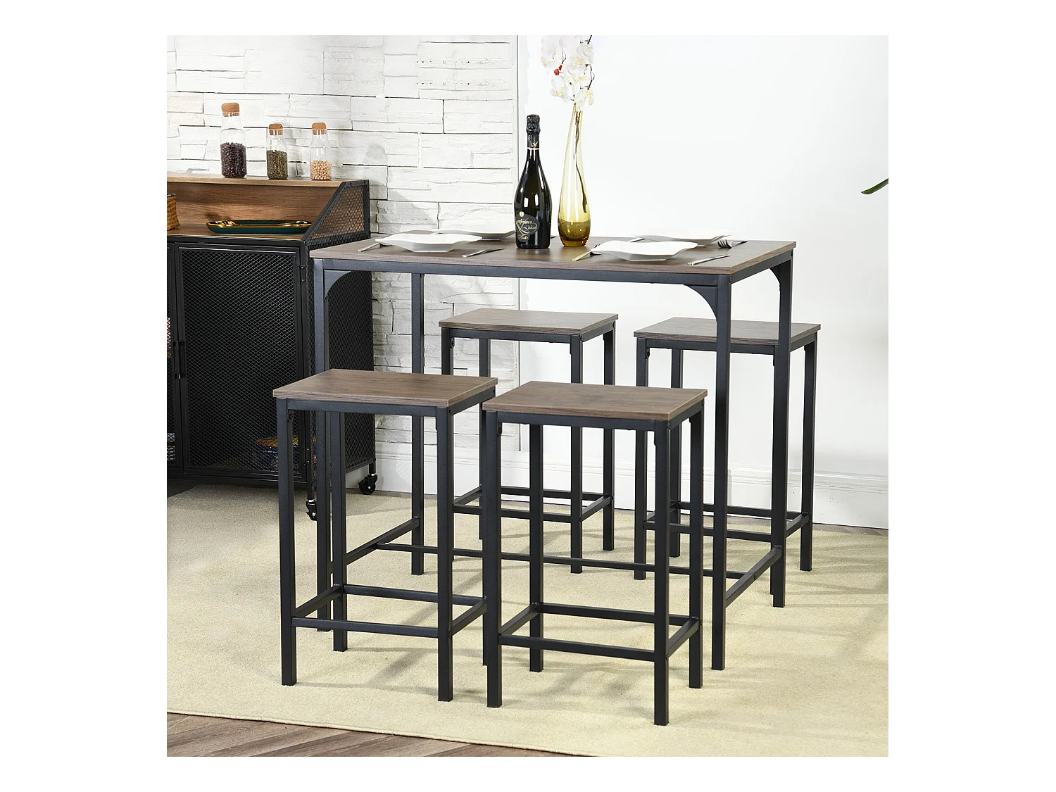 Ensemble de Table de Bar avec 1 Table et 4 Chaises, Design Moderne