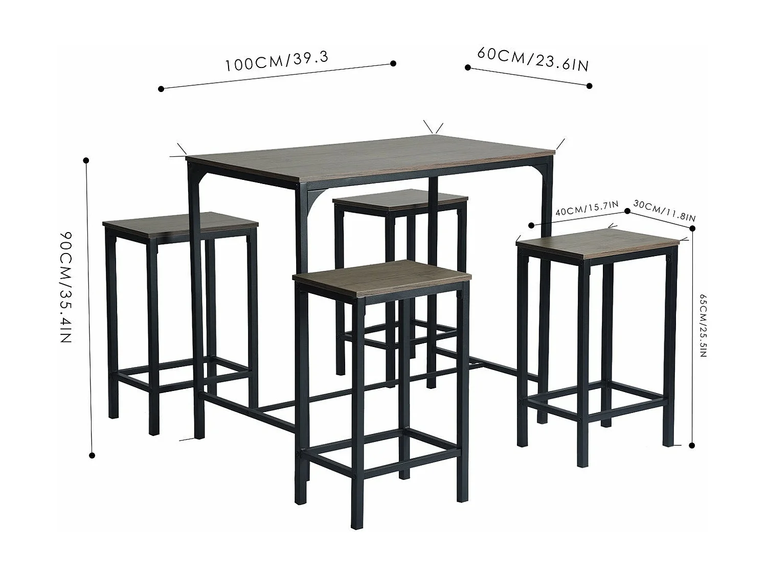 Ensemble de Table de Bar avec 1 Table et 4 Chaises, Design Moderne
