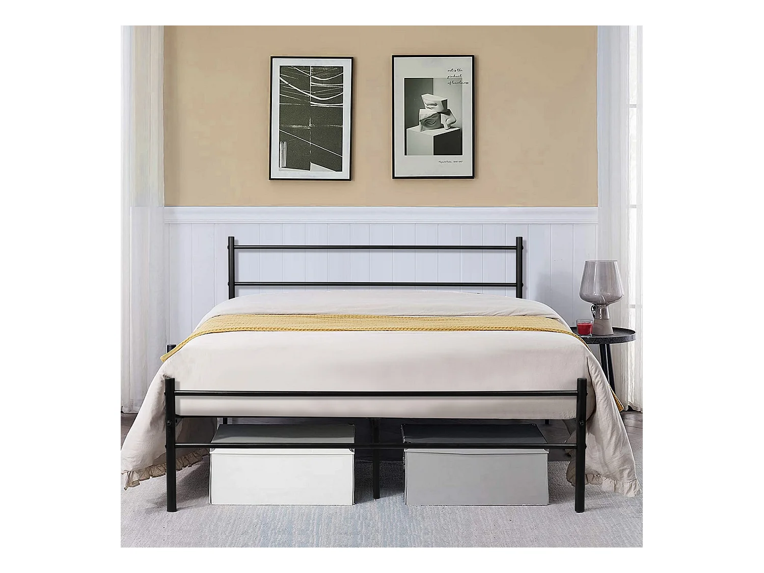 Cadre de Lit Double en Métal - 140x190 cm - Noir