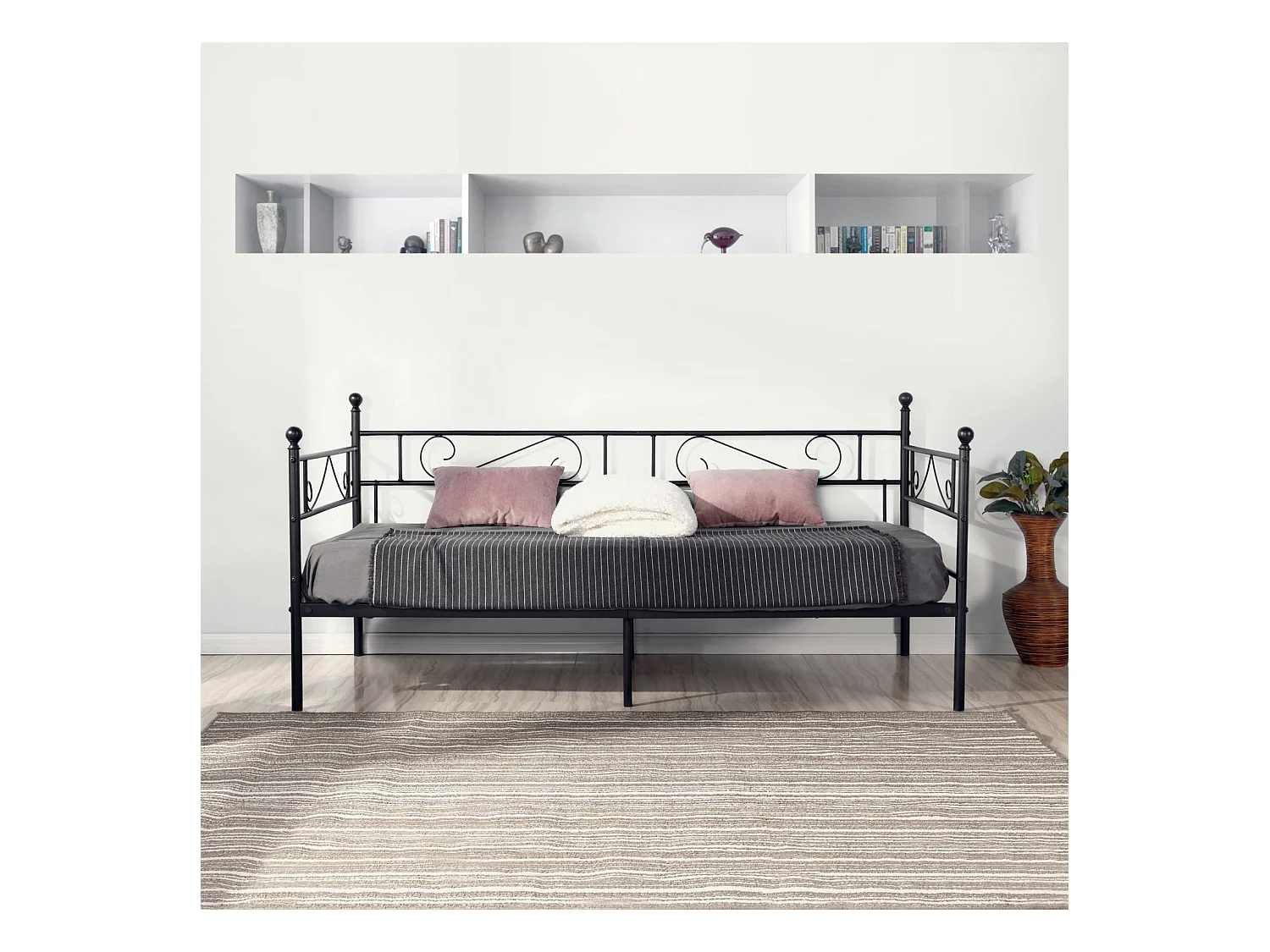 Canapé-Lit Simple en Métal - 90x190 cm - Noir