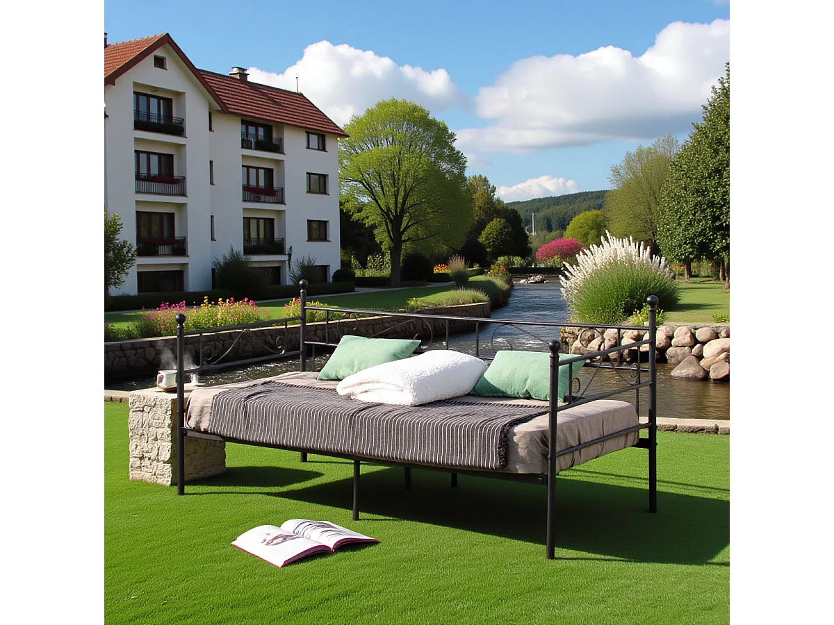 Canapé-Lit Simple en Métal - 90x190 cm - Noir