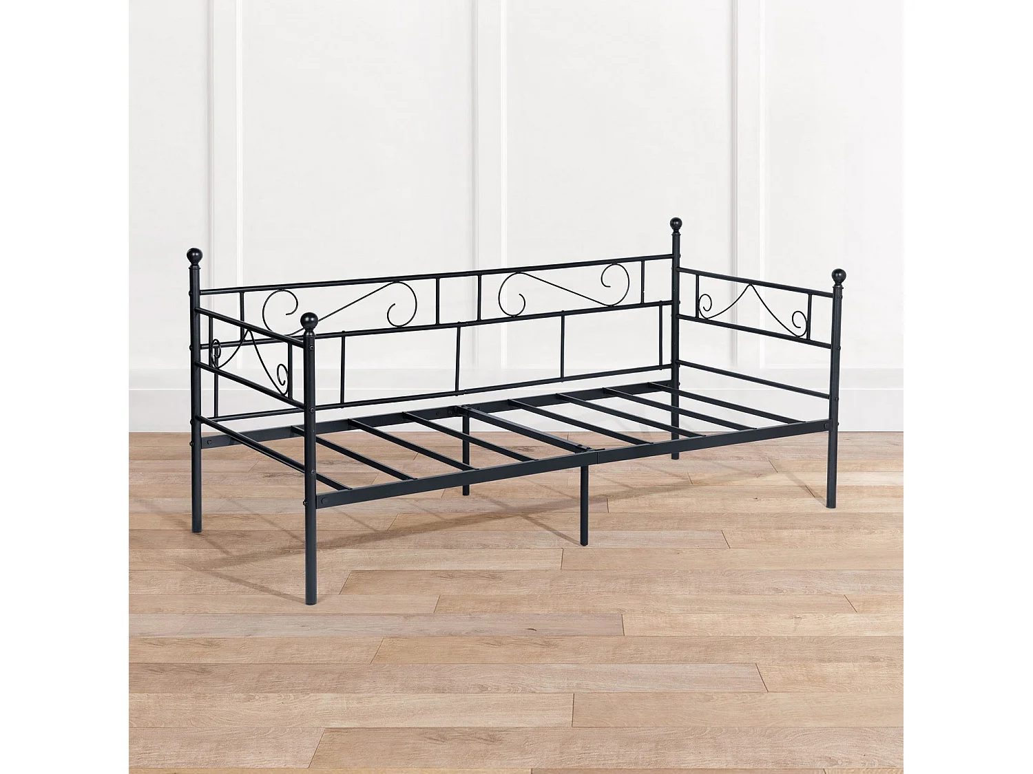 Canapé-Lit Simple en Métal - 90x190 cm - Noir