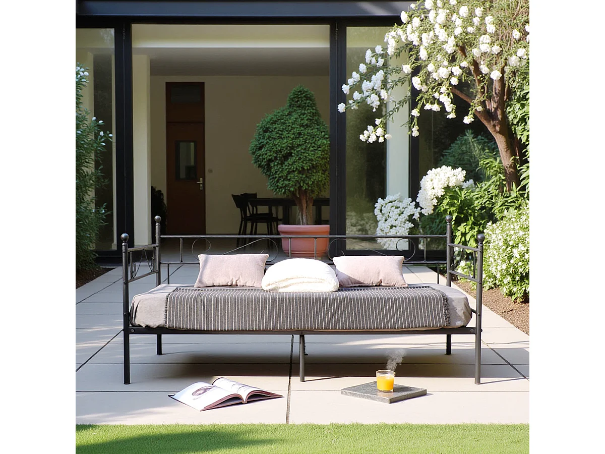 Canapé-Lit Simple en Métal - 90x190 cm - Noir