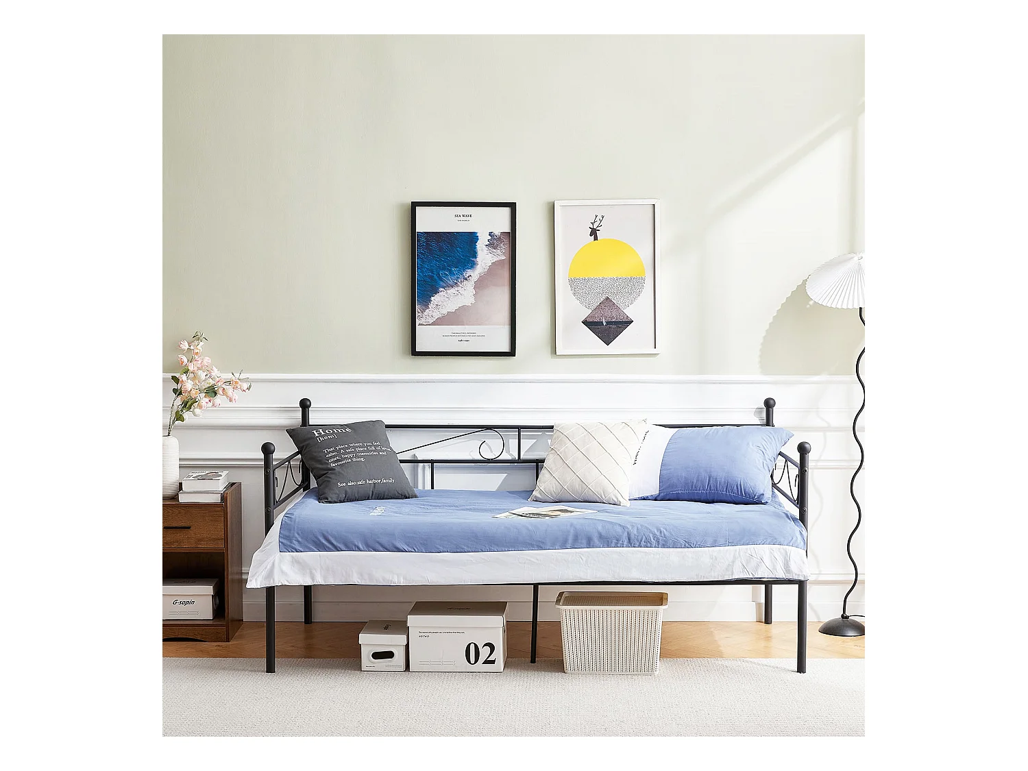 Cadre de Lit Simple en Métal 90x200 cm - Noir, Design Moderne et Résistant