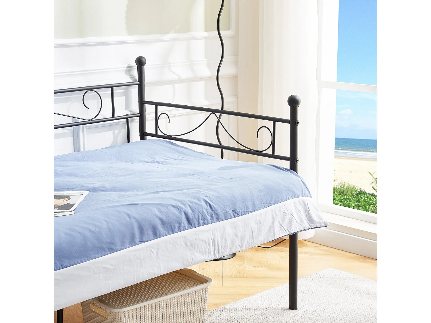 Cadre de Lit Simple en Métal 90x200 cm - Noir, Design Moderne et Résistant