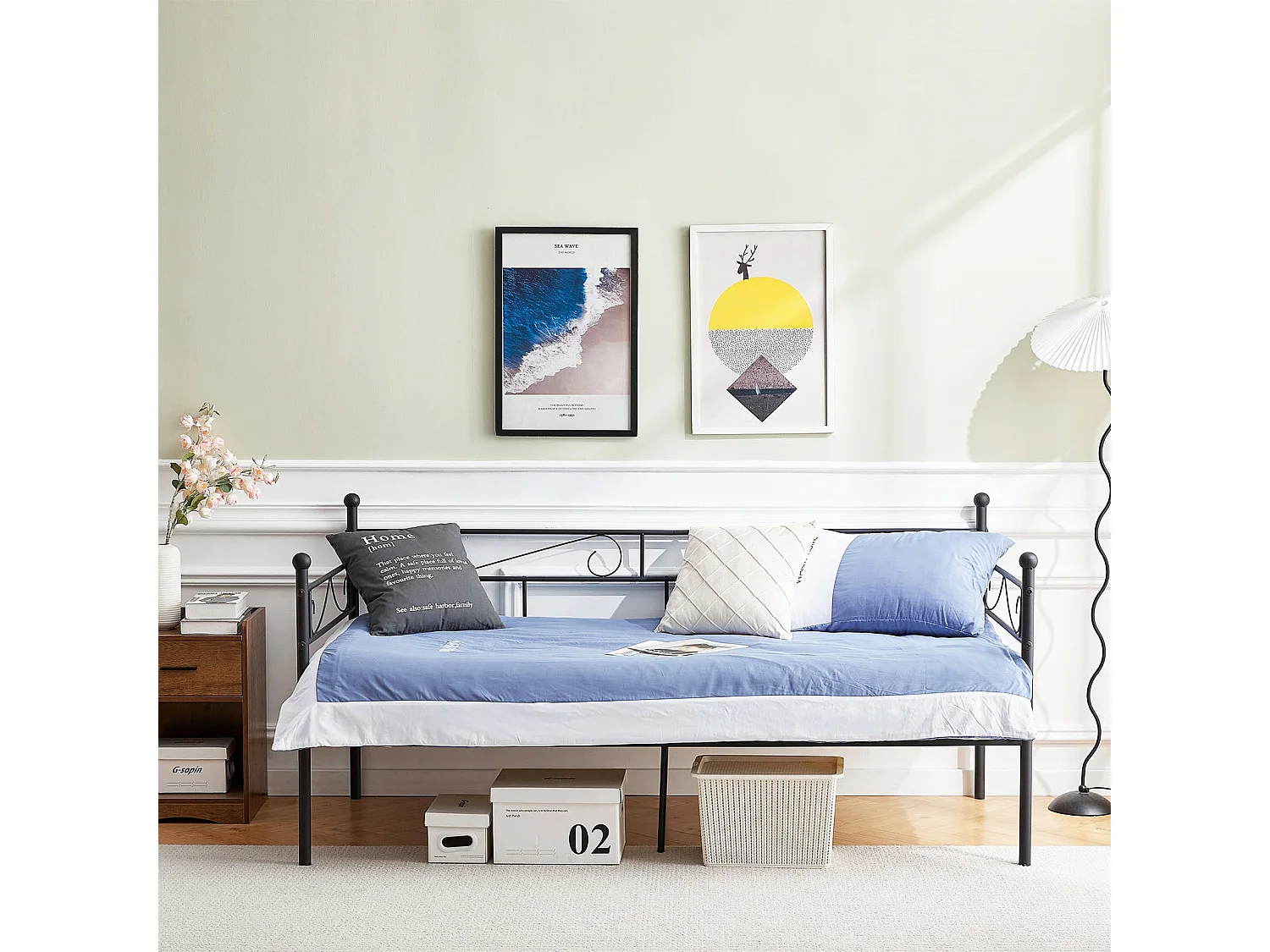 Cadre de Lit Simple en Métal 90x200 cm - Noir, Design Moderne et Résistant