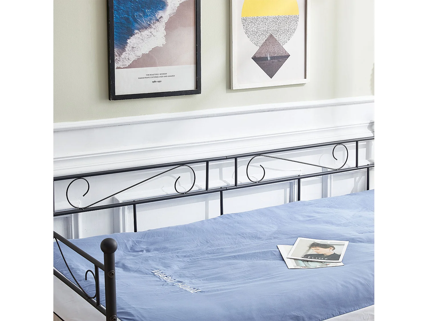 Cadre de Lit Simple en Métal 90x200 cm - Noir, Design Moderne et Résistant