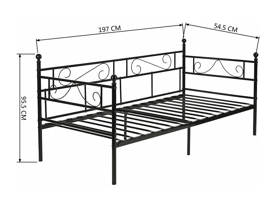 Cadre de Lit Simple en Métal - 90x190 cm - Noir
