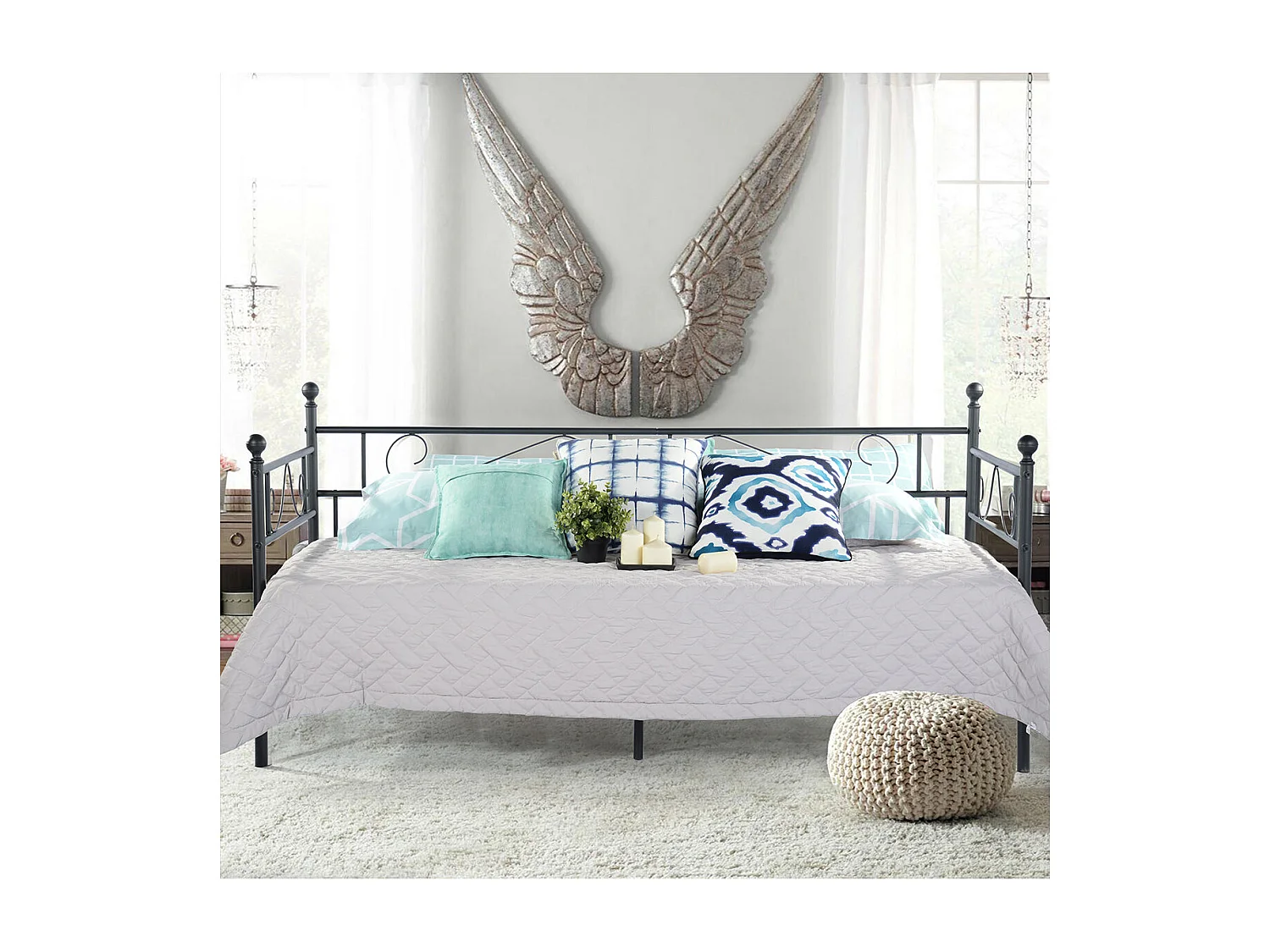 Cadre de Lit Simple en Métal - 90x190 cm - Noir