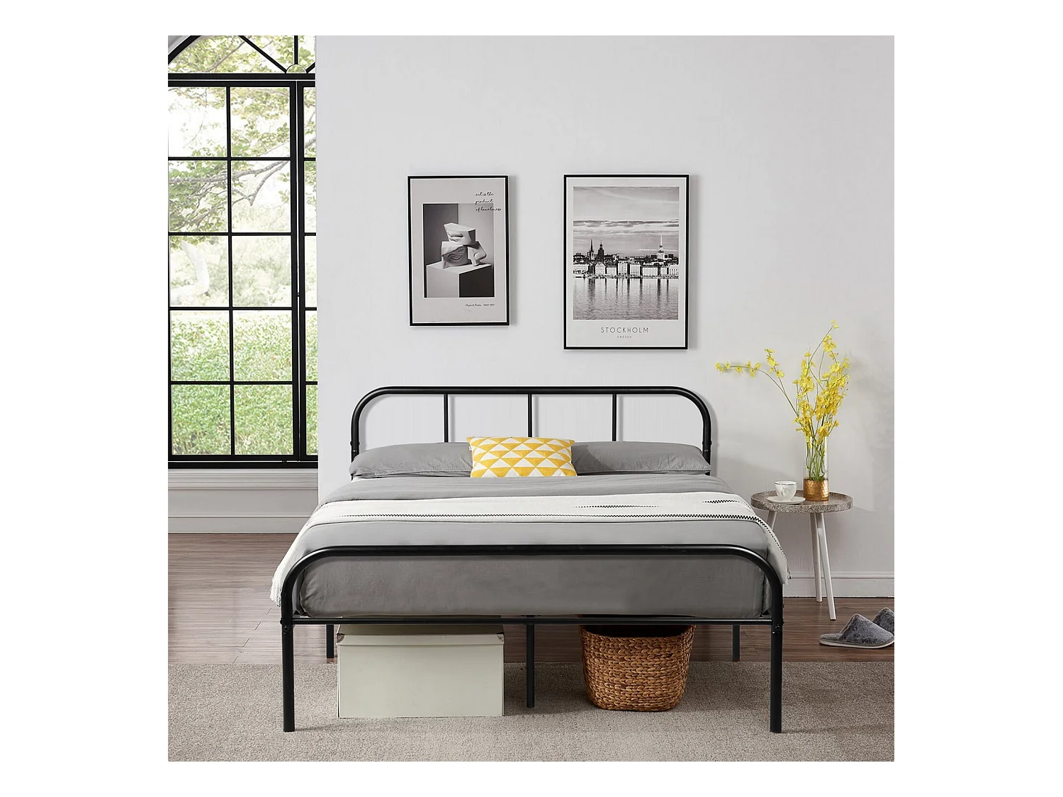 Structure de lit adulte 140x190 classique en métal design noir