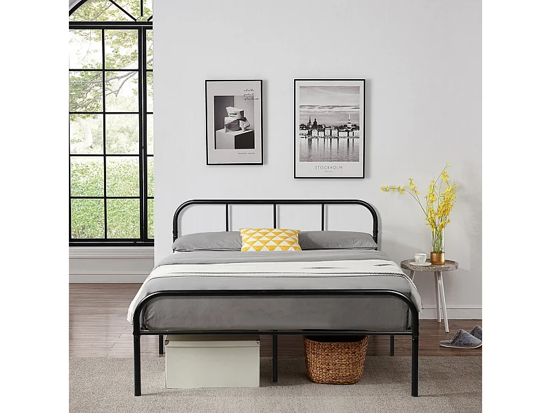 Structure de lit adulte 140x190 classique en métal design noir