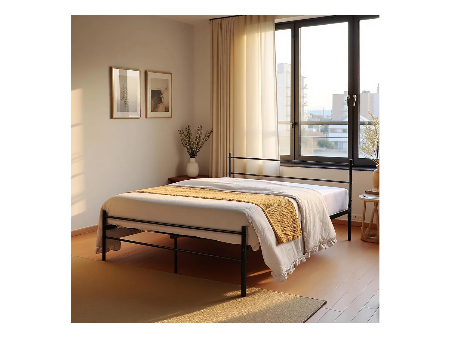 Lit double en métal cadre de lit 140cm x 190 cm - noir