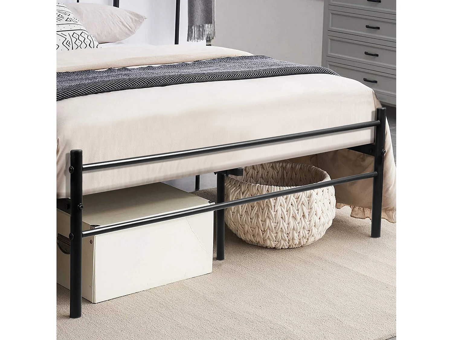 Lit double en métal cadre de lit 140cm x 190 cm - noir