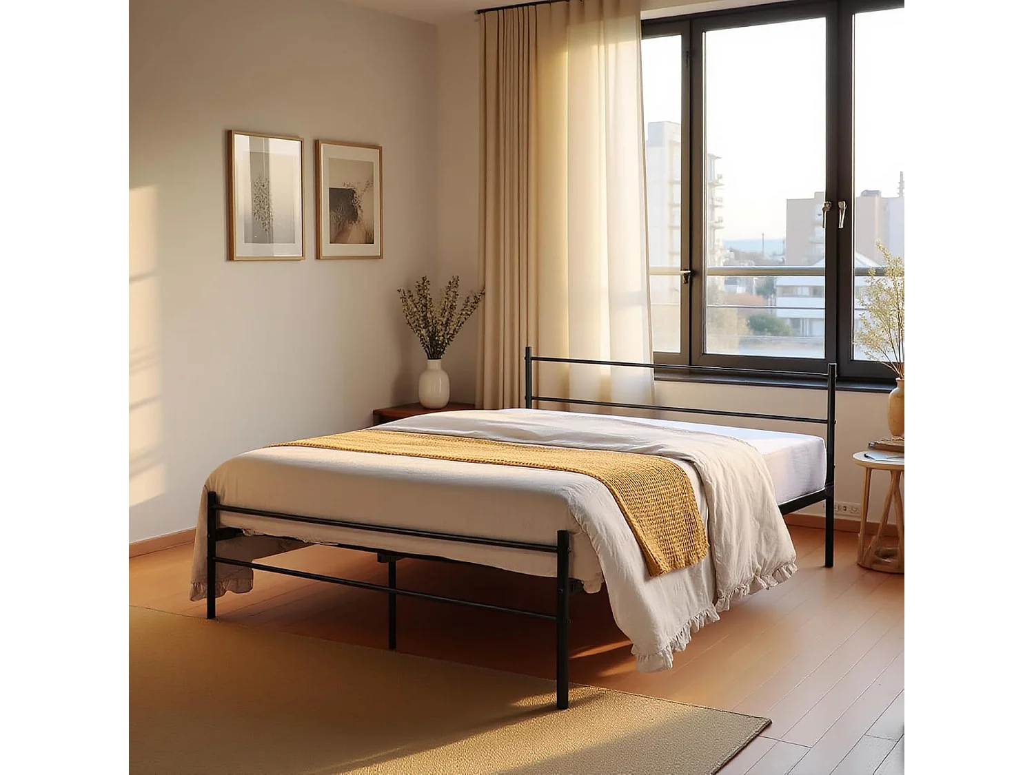 Lit double en métal cadre de lit 140cm x 190 cm - noir