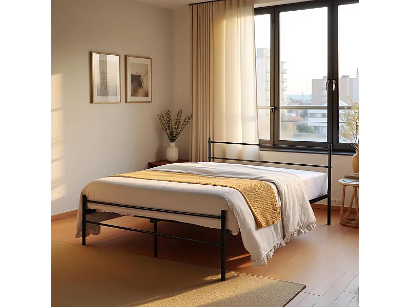 Lit double en métal cadre de lit 140cm x 190 cm - noir