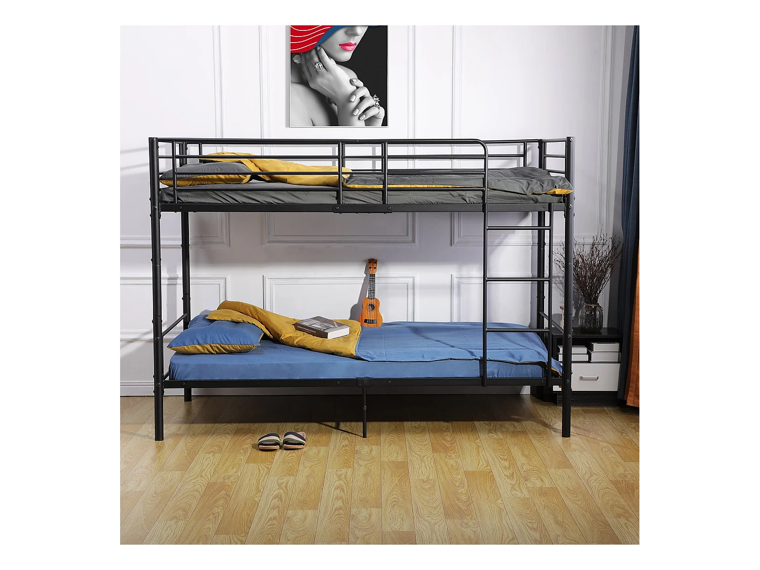 Lits Superposés de Style Industriel avec Échelle - Noir