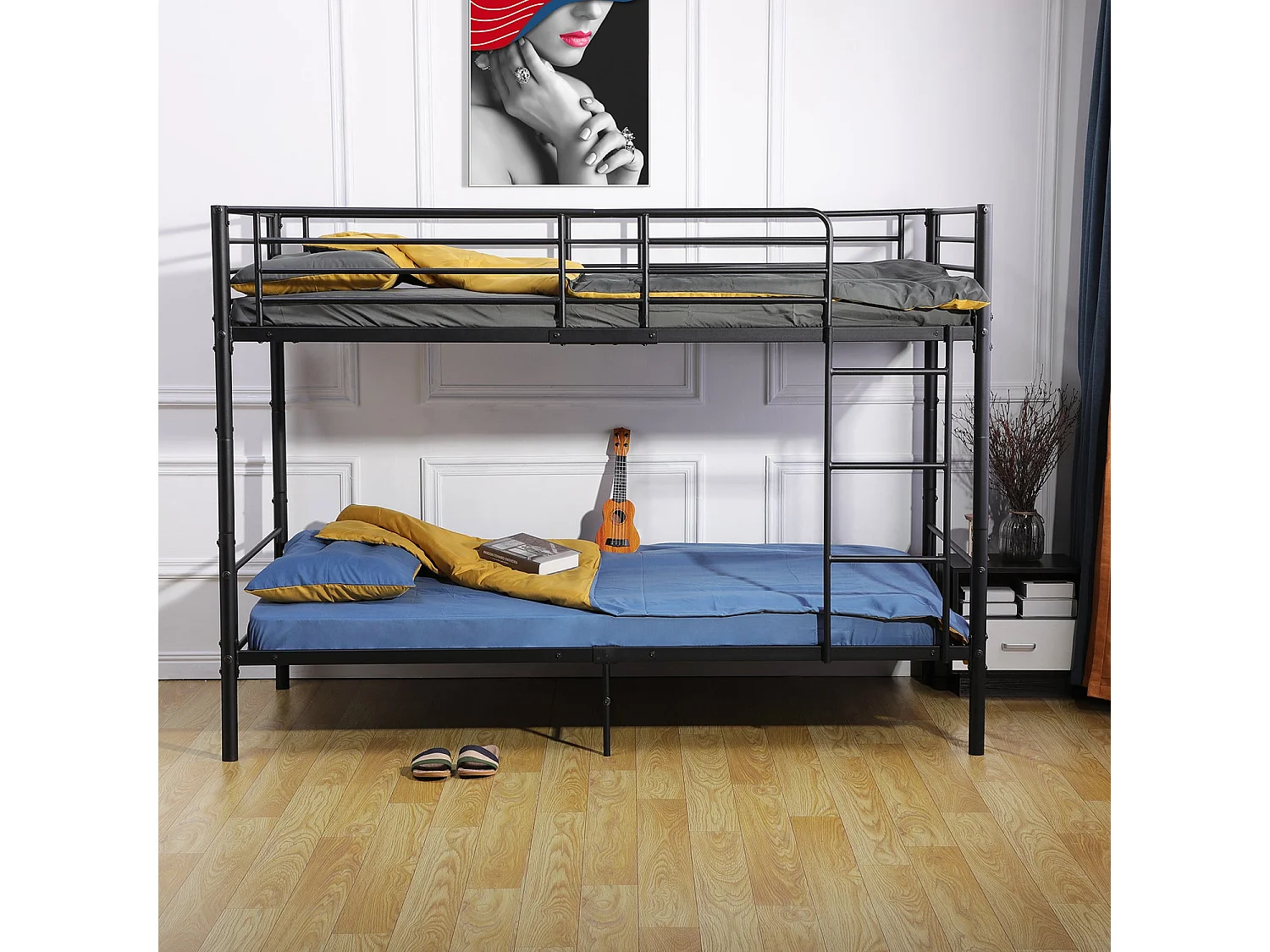Lits Superposés de Style Industriel avec Échelle - Noir