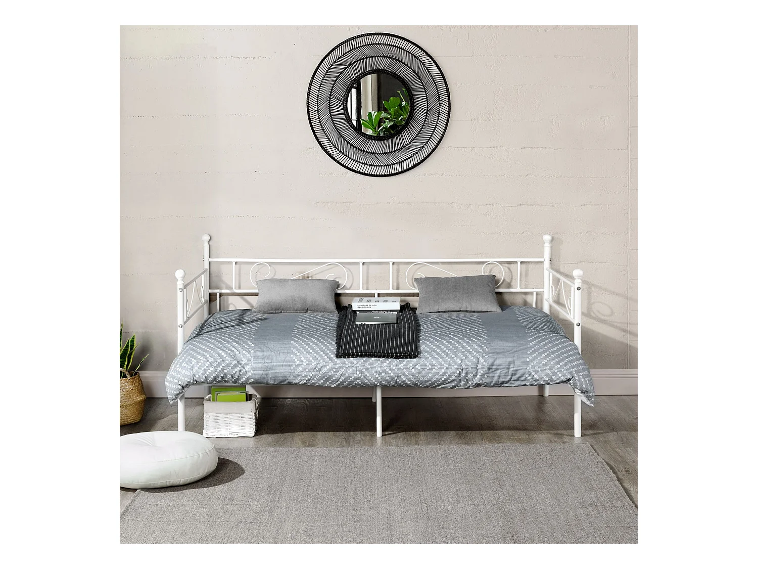 Canapé-Lit Simple en Métal - 90x190 cm - Blanc