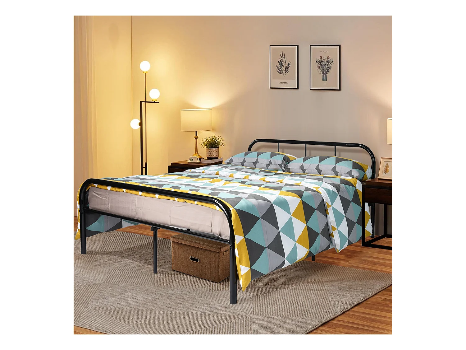 Lit Double en métal Design Cadre de lit 140x190cm-Noir