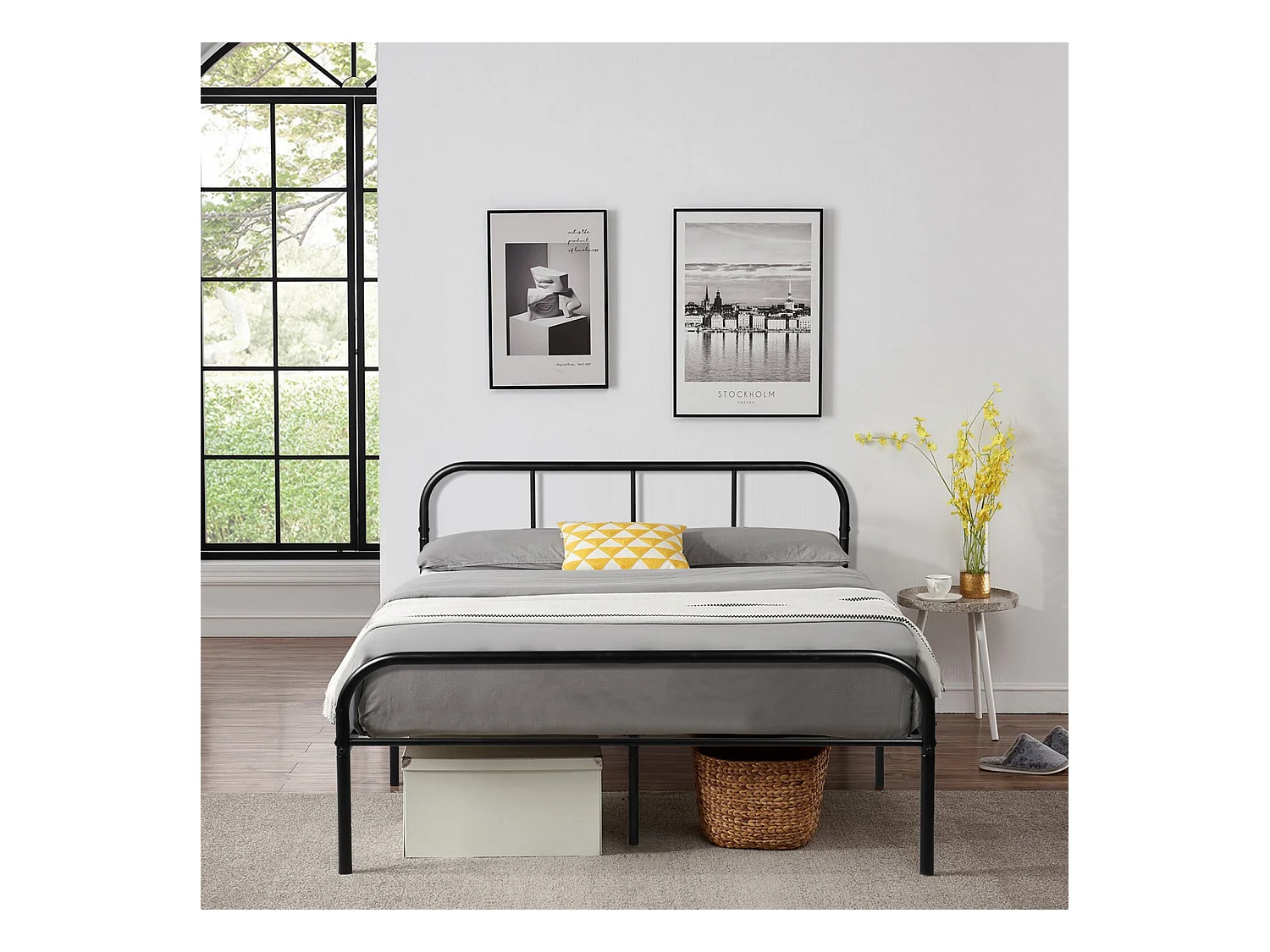 Lit Double en métal Design Cadre de lit 140x190cm-Noir