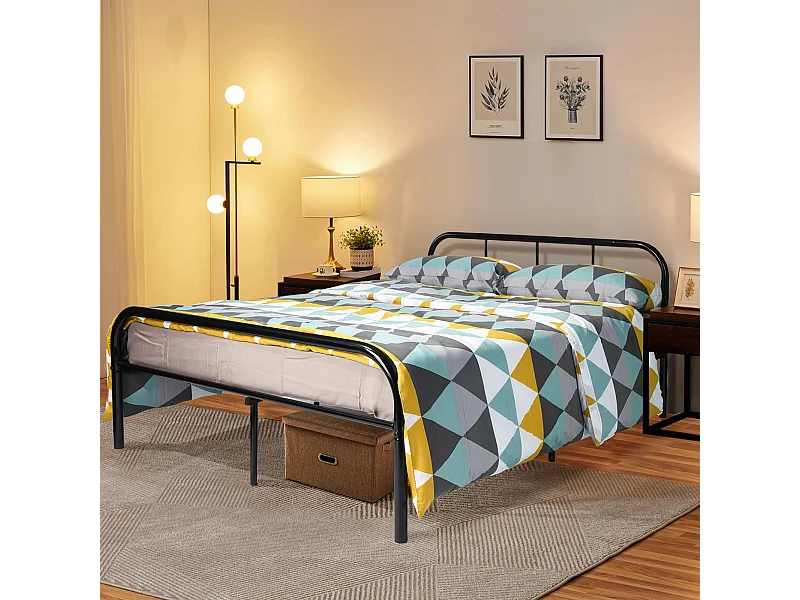 Lit Double en métal Design Cadre de lit 140x190cm-Noir