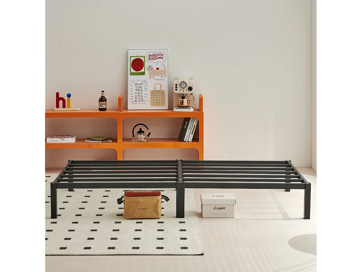 Lit Simple Cadre de Lit Plateforme en métal avec Rangement sous Le lit, Lit Adolescent,lit 90 x 200 cm, Assemblage Rapide sans Vis, Noir