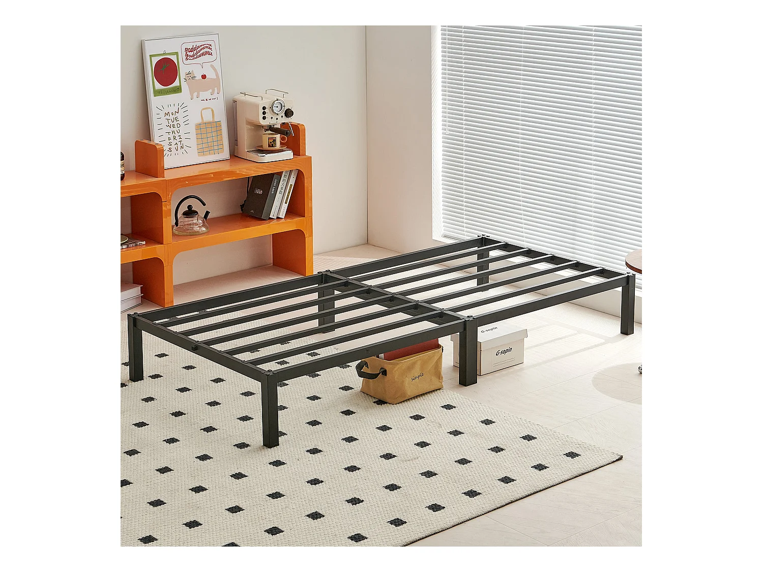 Sommier 90 x 190 cm, Cadre de Lit en Bloc Metal pour 2 Personnes Adulte Lit avec Sommier - Noir
