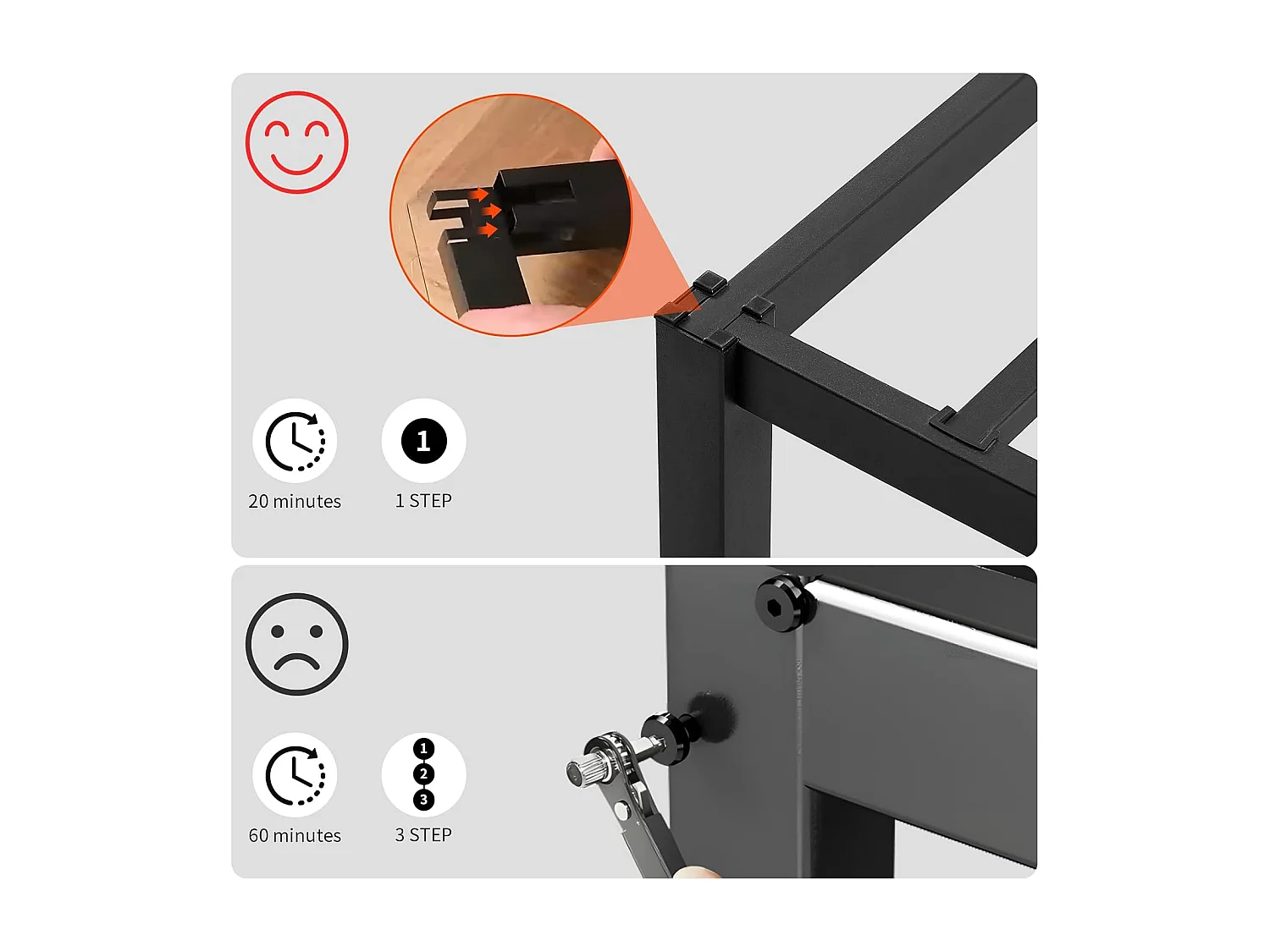 Sommier 90 x 190 cm, Cadre de Lit en Bloc Metal pour 2 Personnes Adulte Lit avec Sommier - Noir