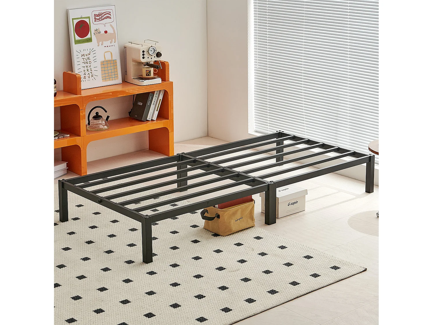 Sommier 90 x 190 cm, Cadre de Lit en Bloc Metal pour 2 Personnes Adulte Lit avec Sommier - Noir